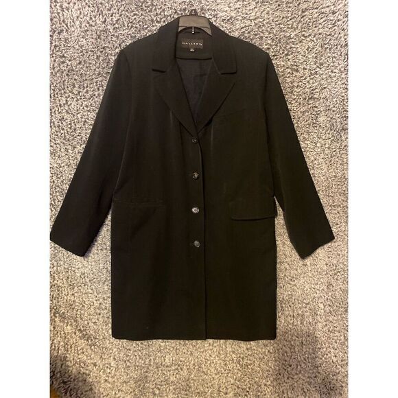 Gallery Women's Black Long Overcoat M Detachable Liner Sleeve Warmer - Picture 2 of 8